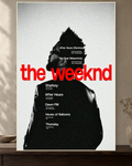 The Weeknd Red Discography Timeline featured full-bleed poster mockup in the current catalogue room