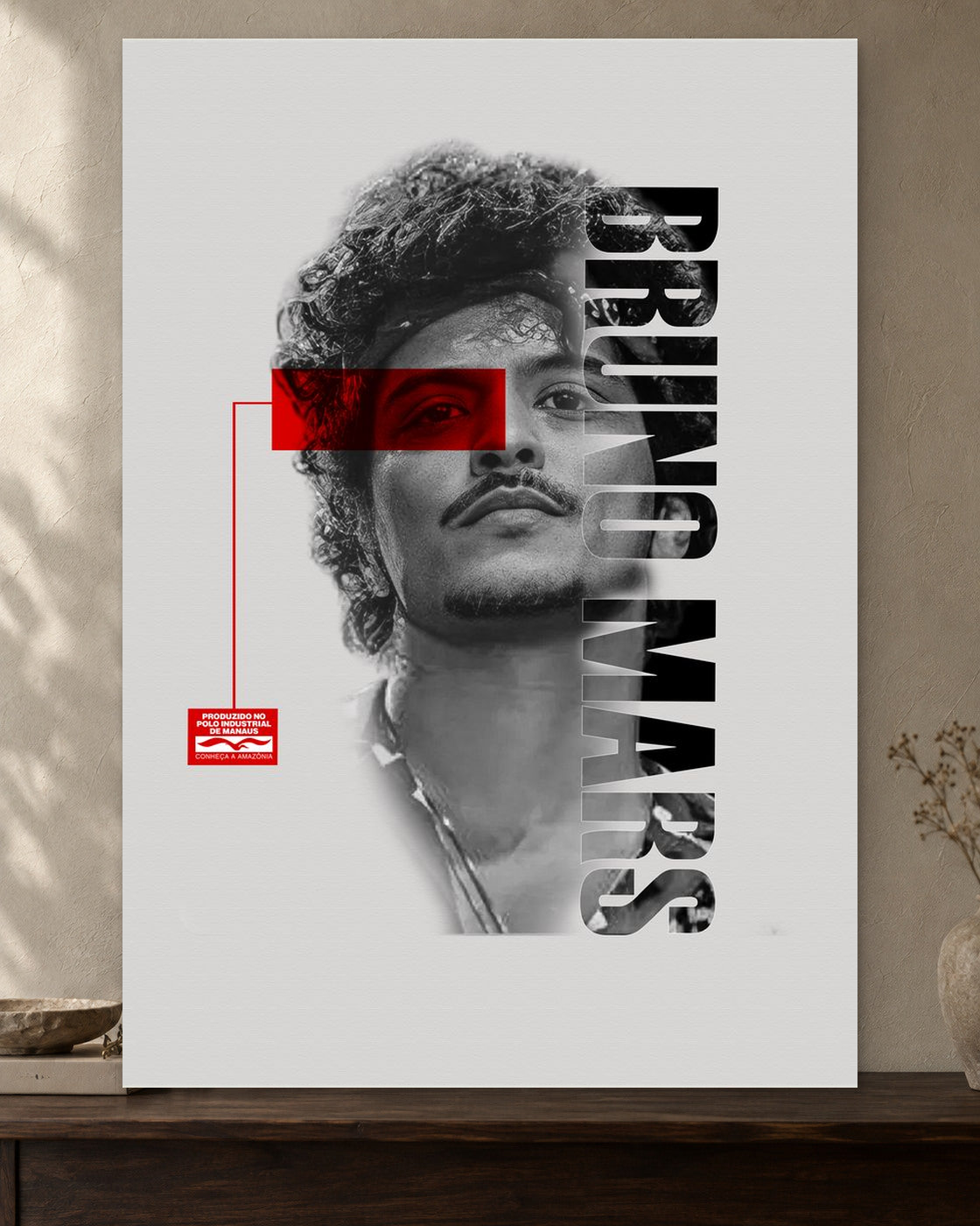 Bruno Mars — Red Vision Poster — featured full-bleed poster mockup in the current warm greige room