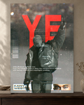 Kanye West — Ye Red Poster — featured full-bleed poster mockup in the current warm greige room