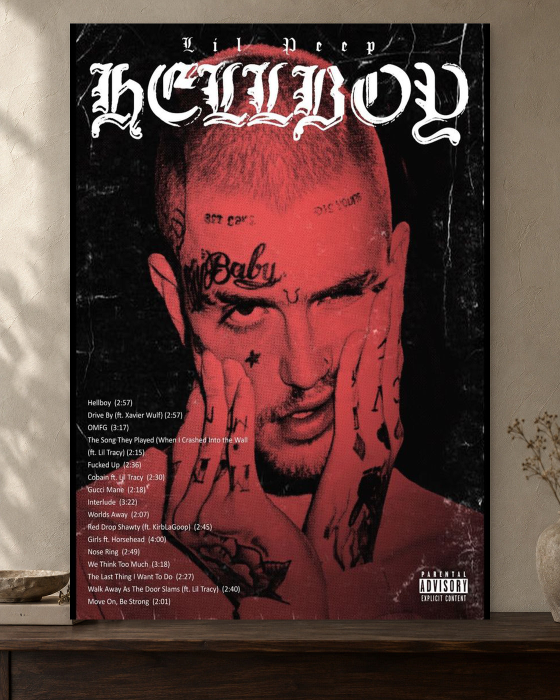 Lil Peep — Hellboy Poster — featured full-bleed poster mockup in the current warm greige room