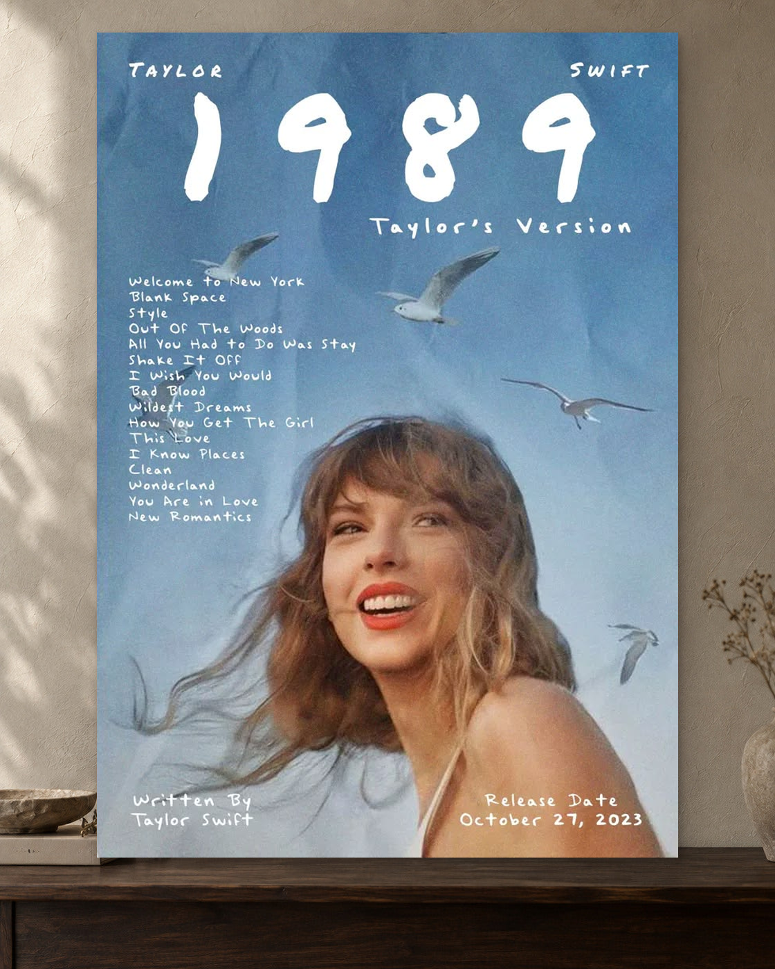 Taylor Swift — 1989 Taylor's Version Poster — featured full-bleed poster mockup in the current warm greige room