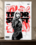 Taylor Swift — Red Grid Poster — featured full-bleed poster mockup in the current warm greige room