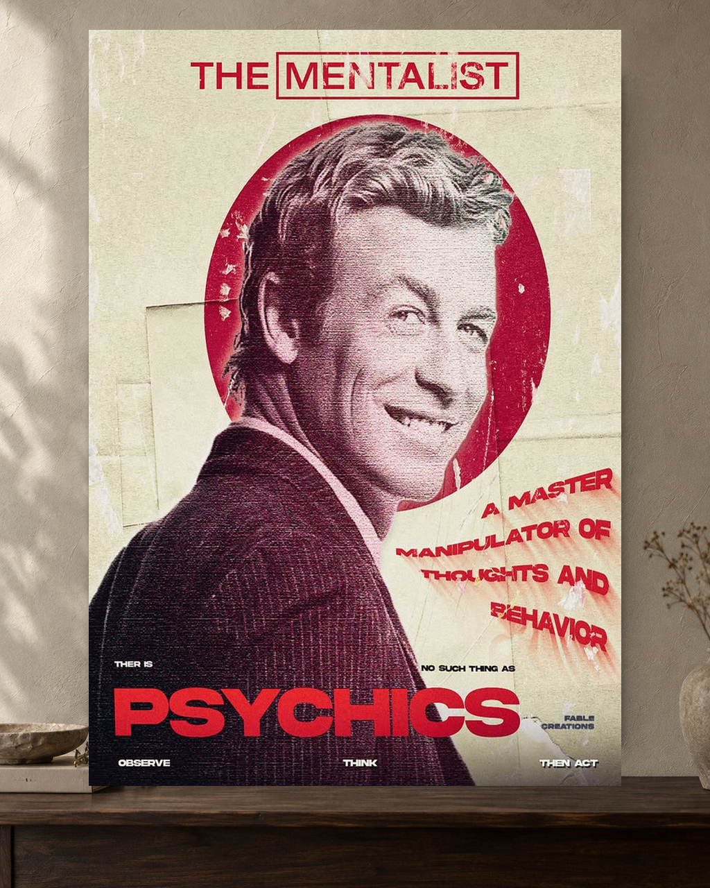The Mentalist — Master Manipulator Poster — featured full-bleed poster mockup in the current warm greige room