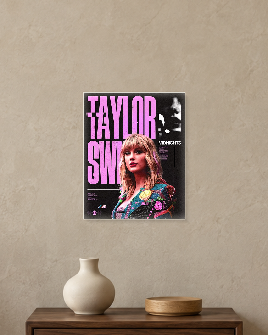 Taylor Swift — Midnights Magenta Poster — A4 unframed poster mockup