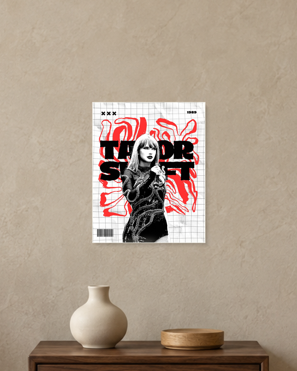 Taylor Swift — Red Grid Poster — A4 unframed poster mockup