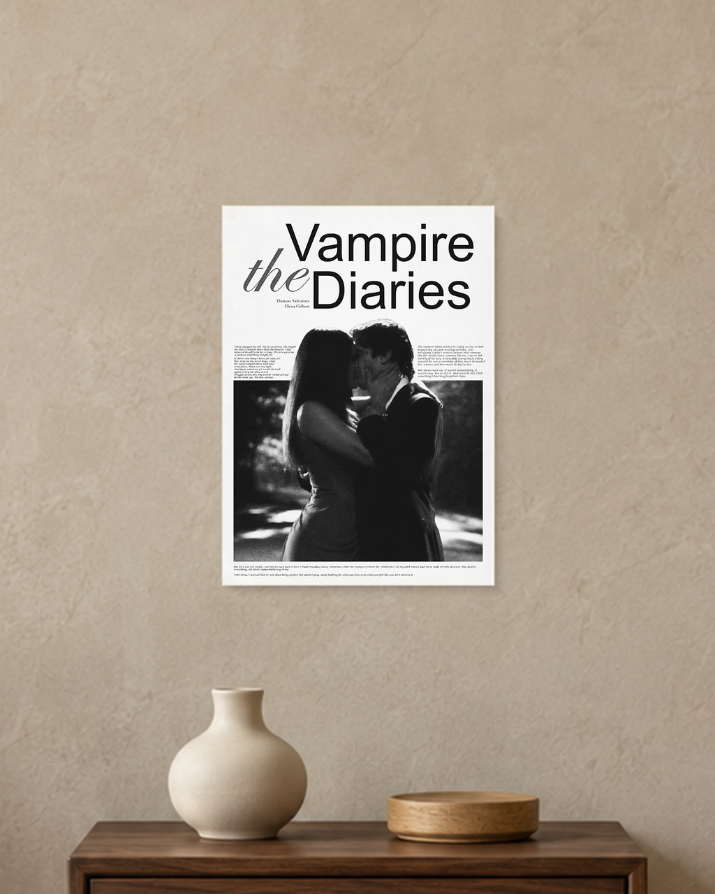 The Vampire Diaries — Damon and Elena Poster — A4 unframed poster mockup