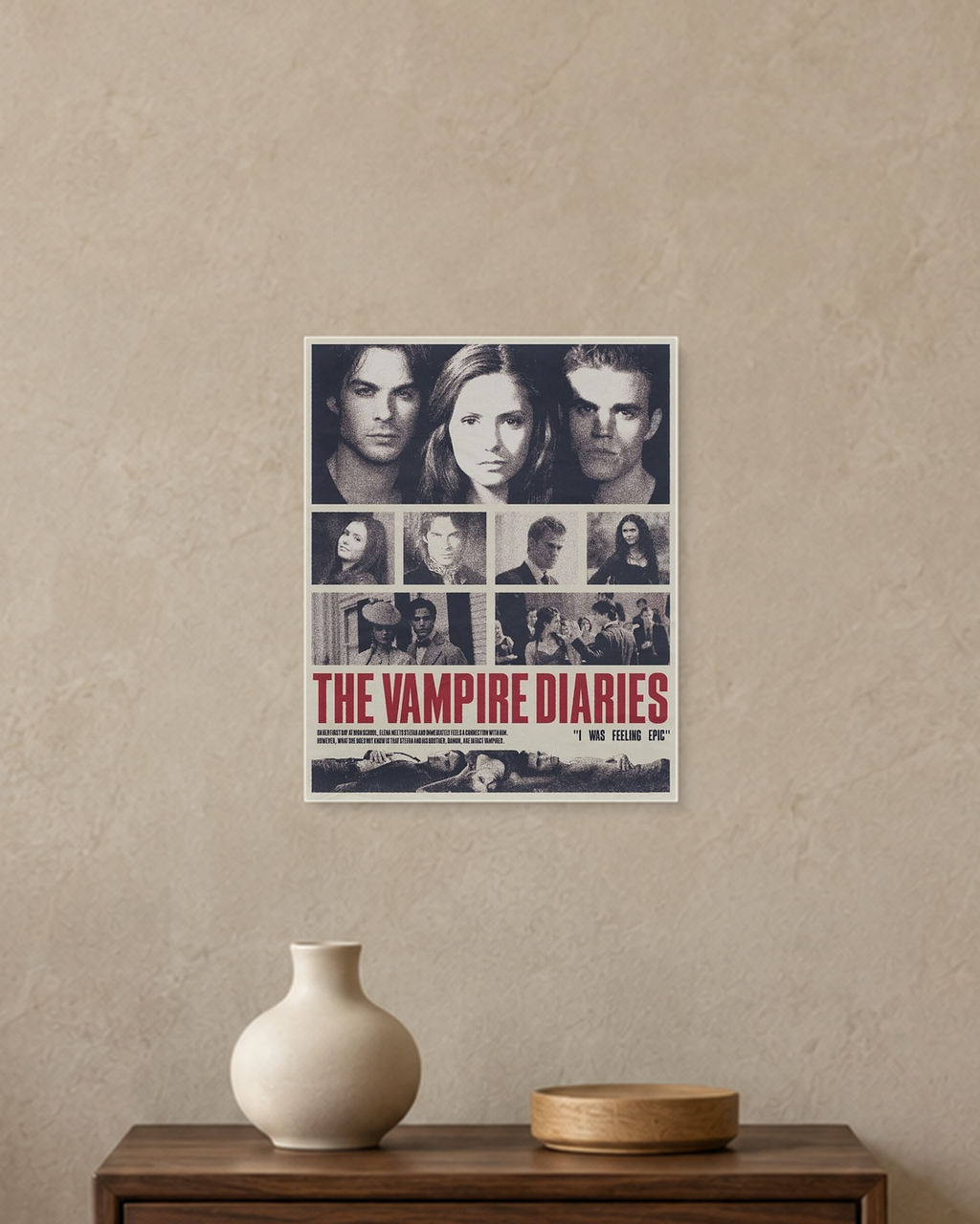 The Vampire Diaries — Newspaper Cast Poster — A4 unframed poster mockup