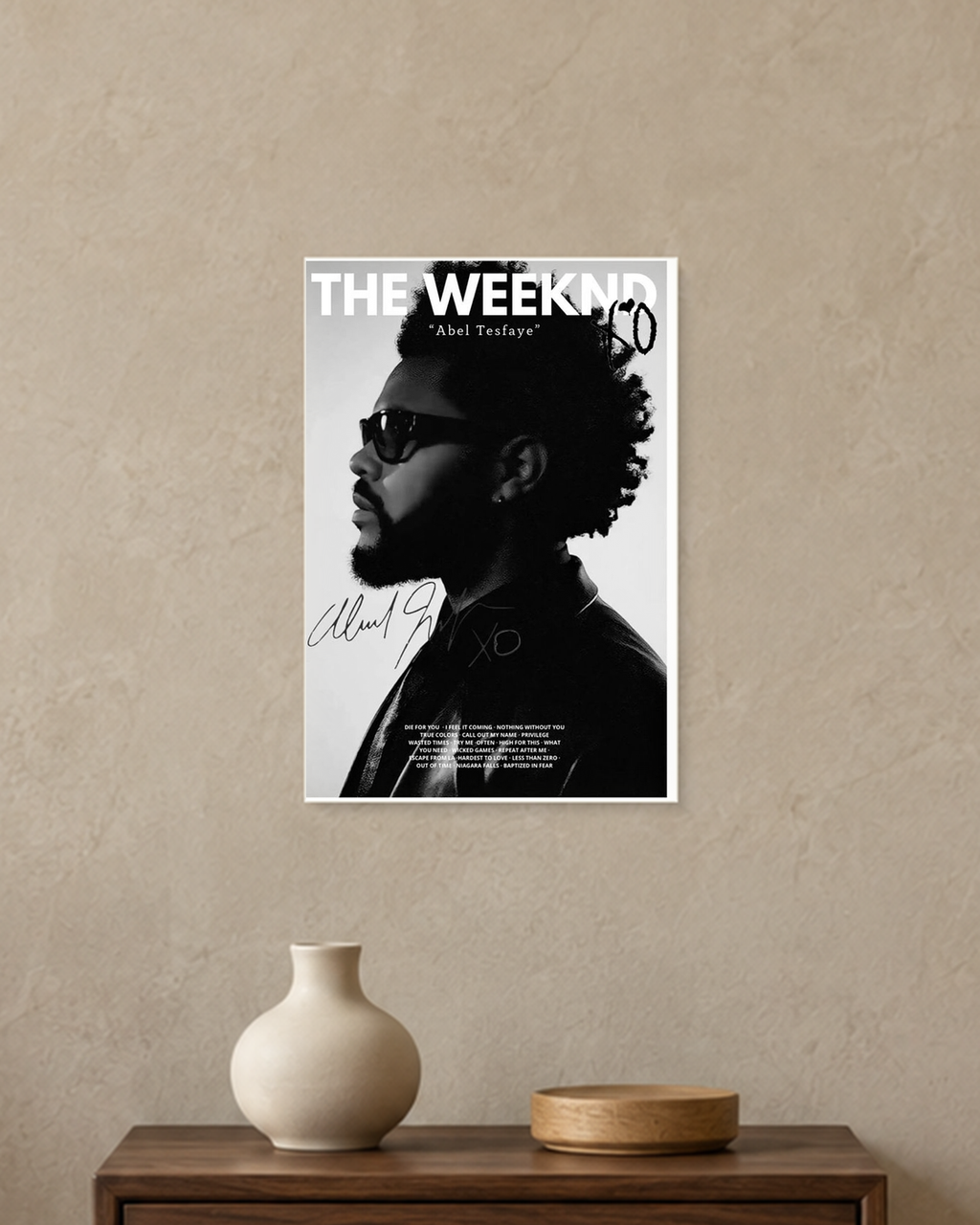 The Weeknd — Abel Tesfaye Monochrome Poster — A4 unframed poster mockup