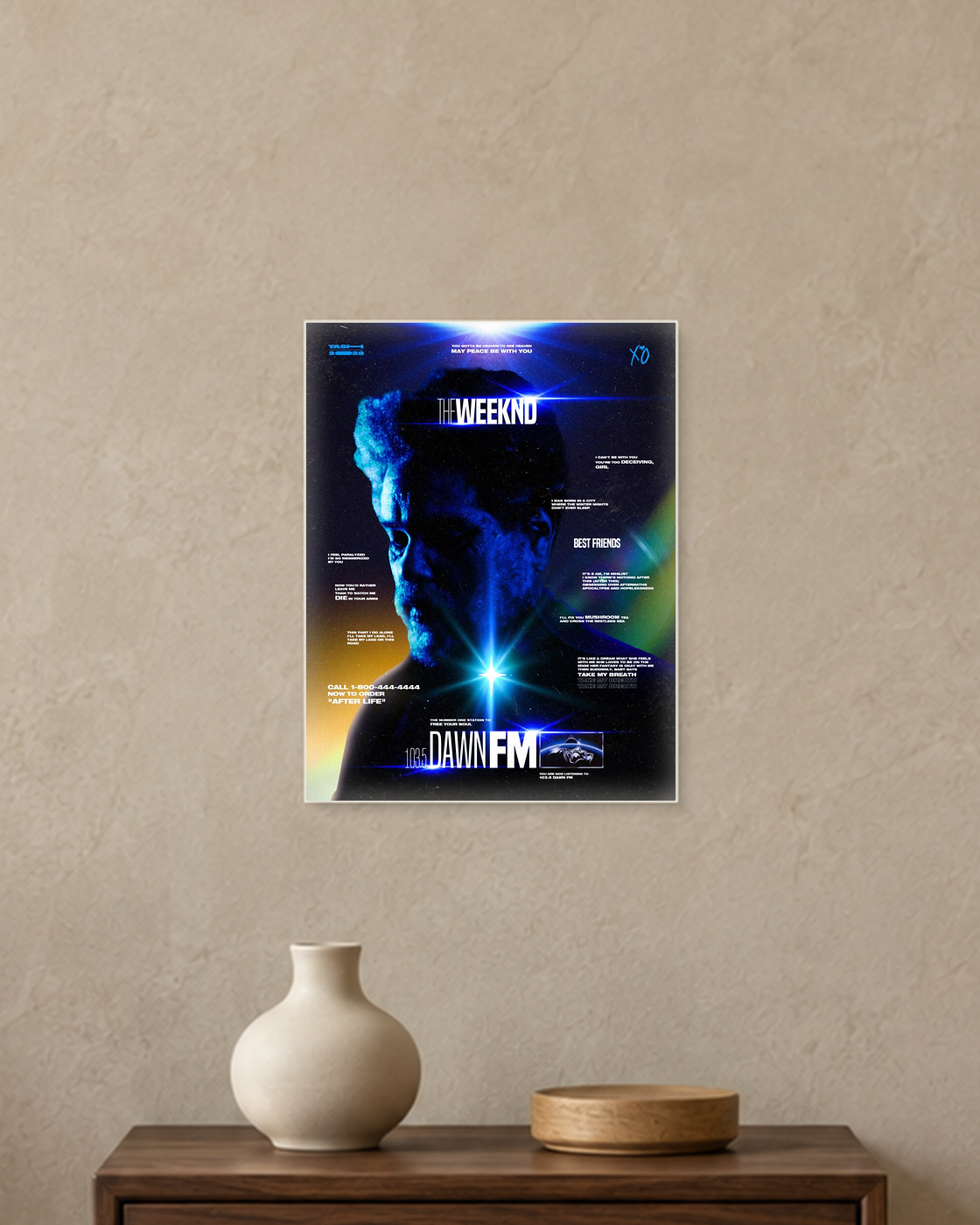 The Weeknd — Dawn FM Blue Poster — A4 unframed poster mockup