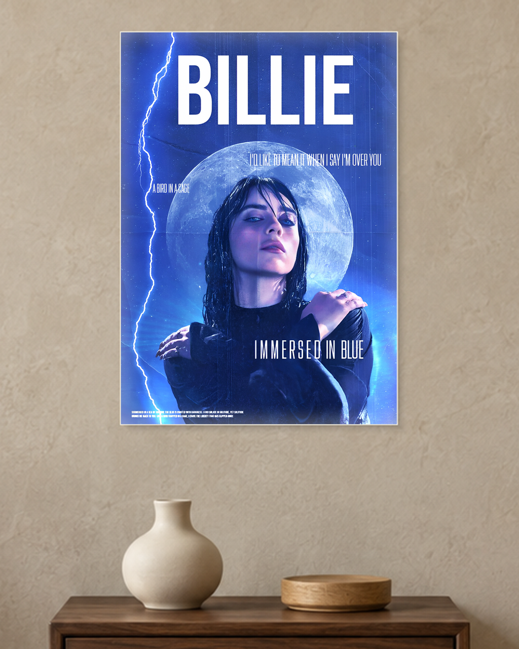 Billie Eilish — Immersed in Blue Poster — A3 unframed poster mockup