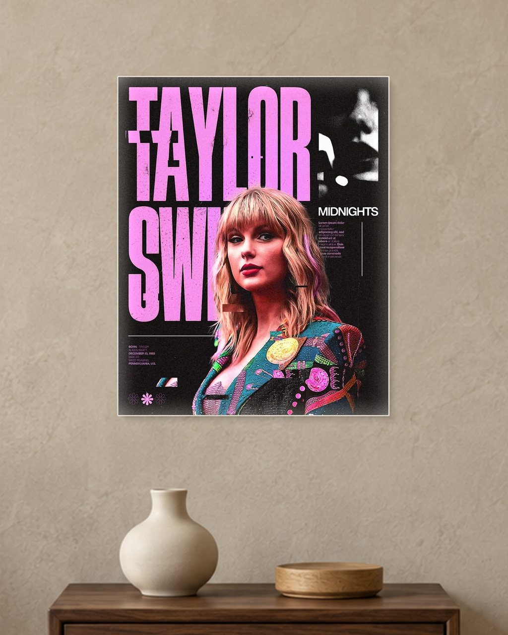 Taylor Swift — Midnights Magenta Poster — A3 unframed poster mockup
