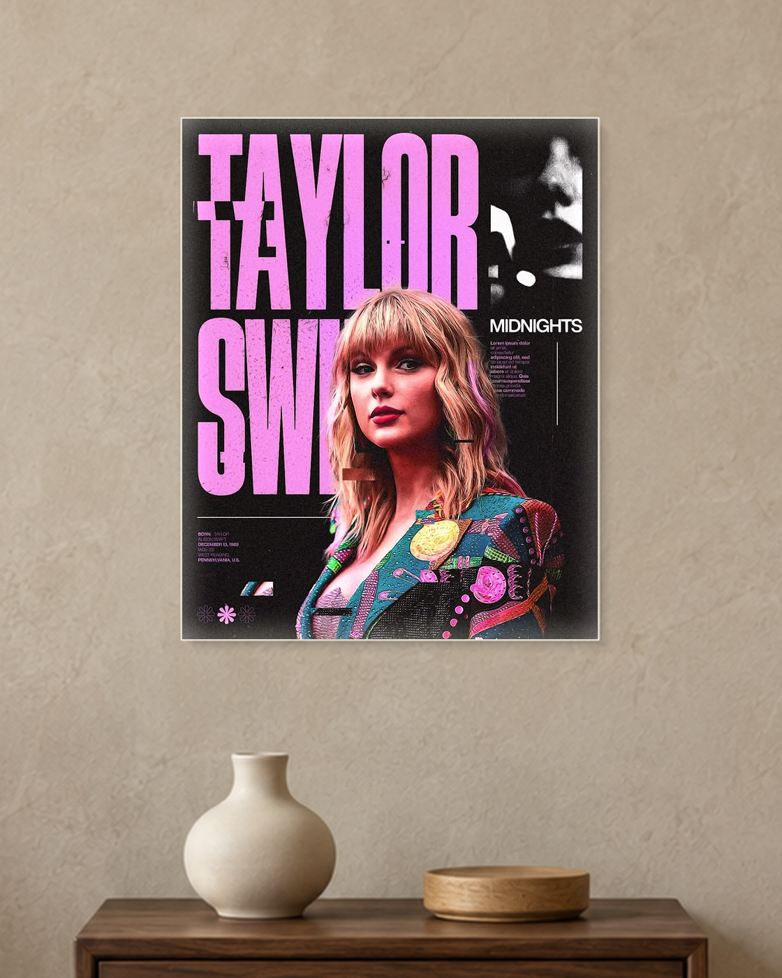 Taylor Swift — Midnights Magenta Poster — A3 unframed poster mockup