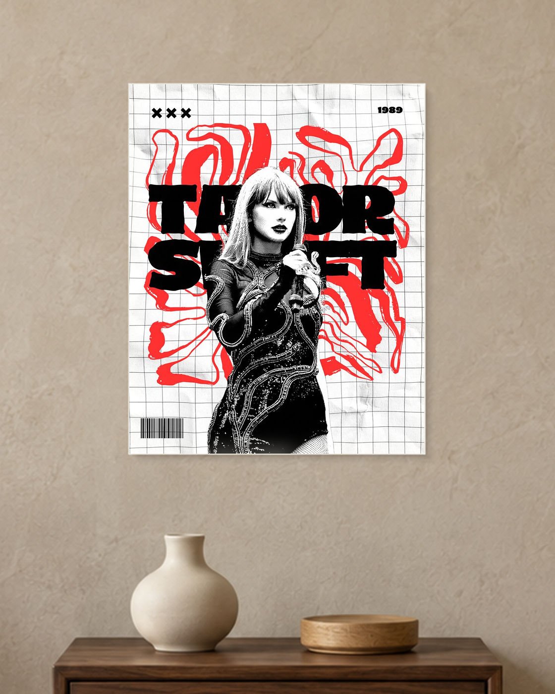 Taylor Swift — Red Grid Poster — A3 unframed poster mockup