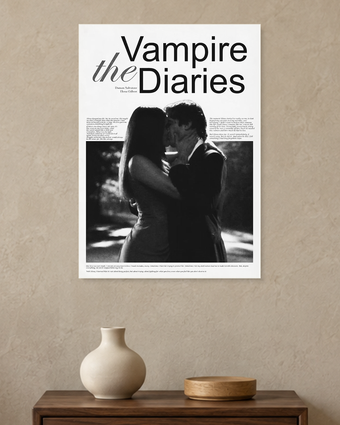 The Vampire Diaries — Damon and Elena Poster — A3 unframed poster mockup