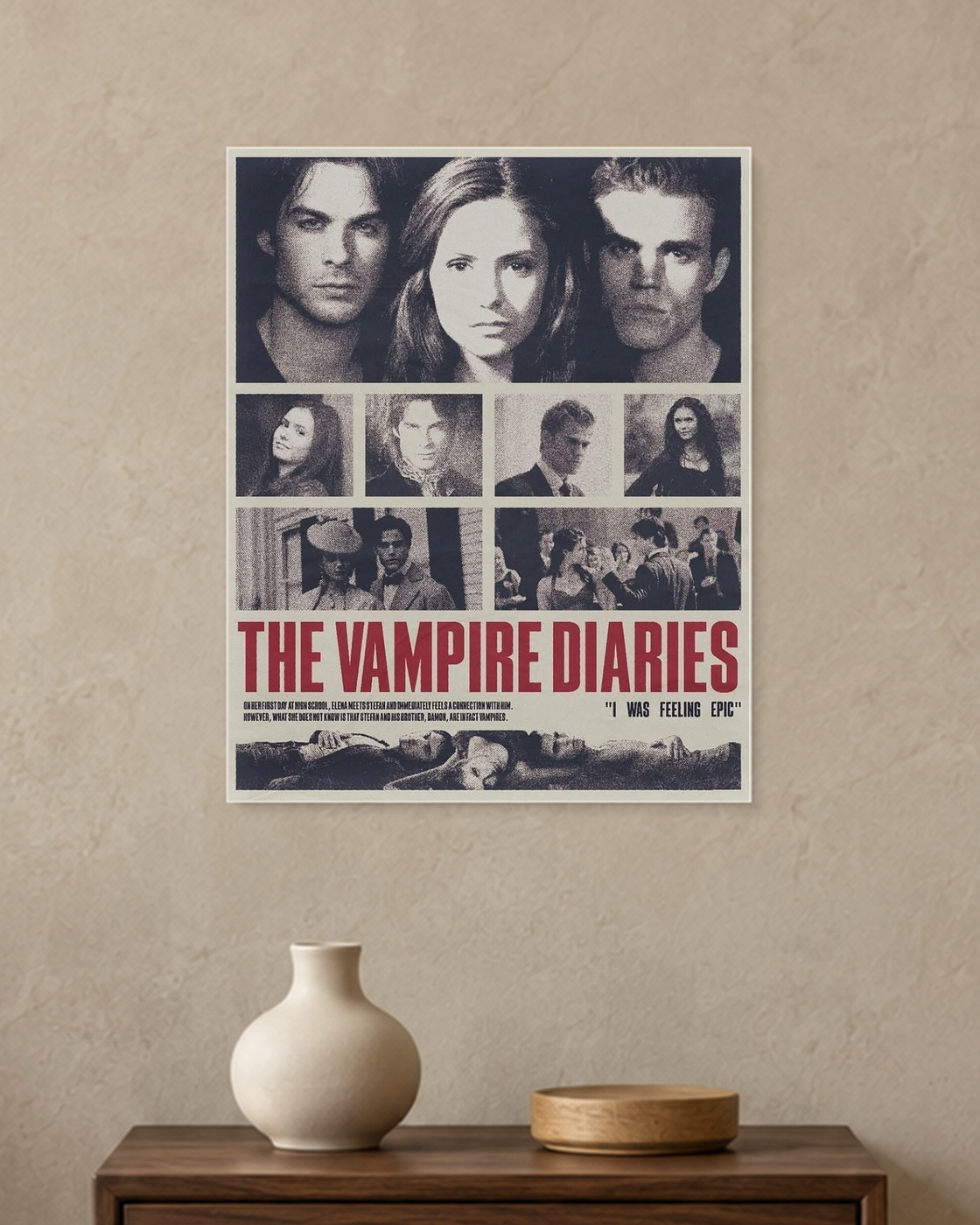 The Vampire Diaries — Newspaper Cast Poster — A3 unframed poster mockup