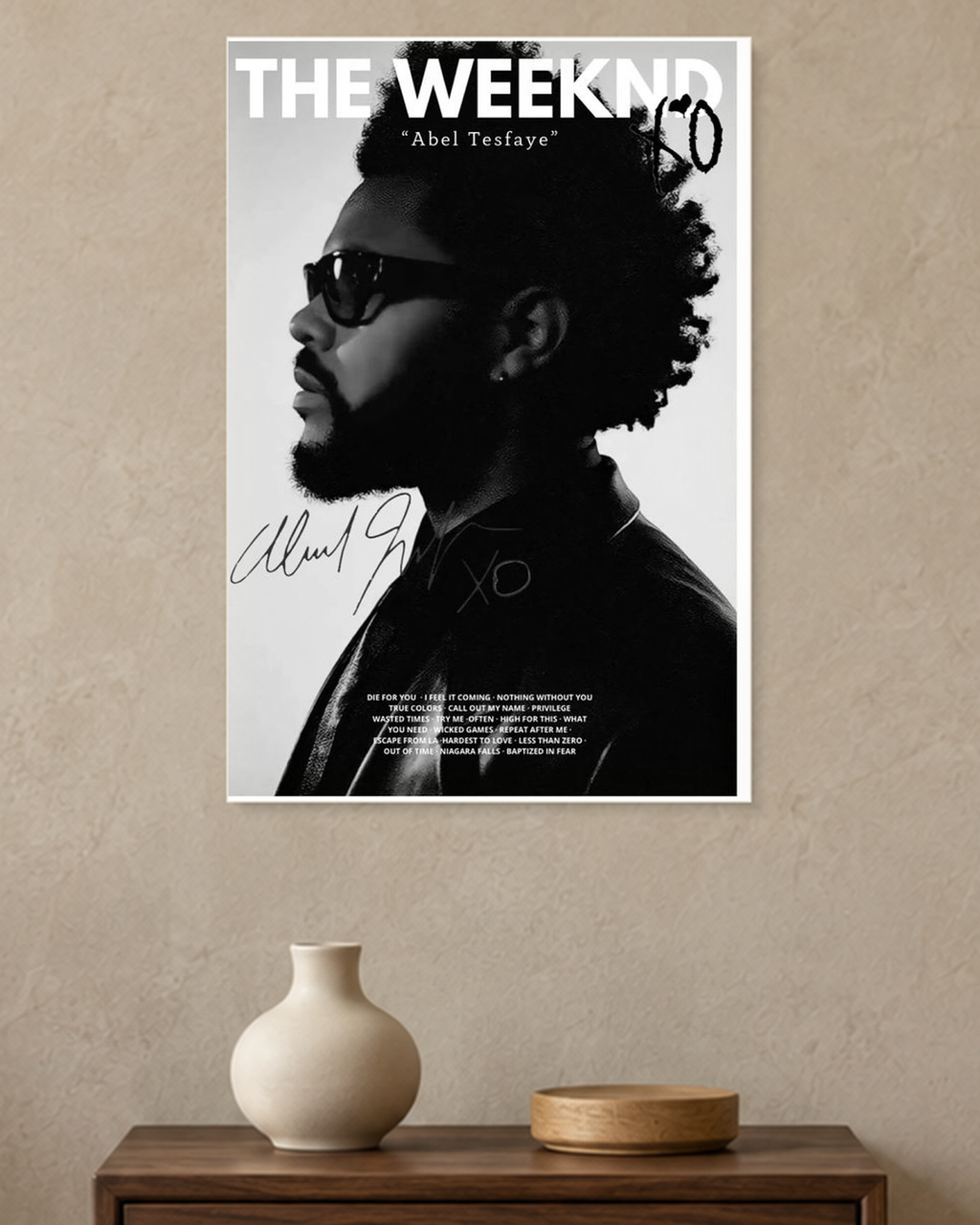 The Weeknd — Abel Tesfaye Monochrome Poster — A3 unframed poster mockup
