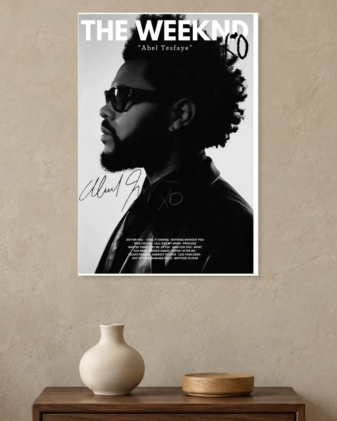The Weeknd — Abel Tesfaye Monochrome Poster — A3 unframed poster mockup