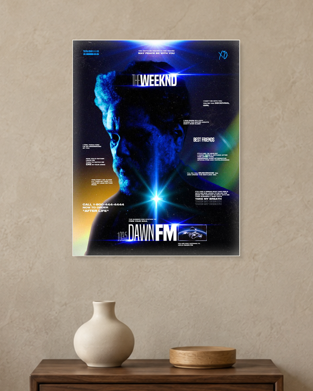 The Weeknd — Dawn FM Blue Poster — A3 unframed poster mockup