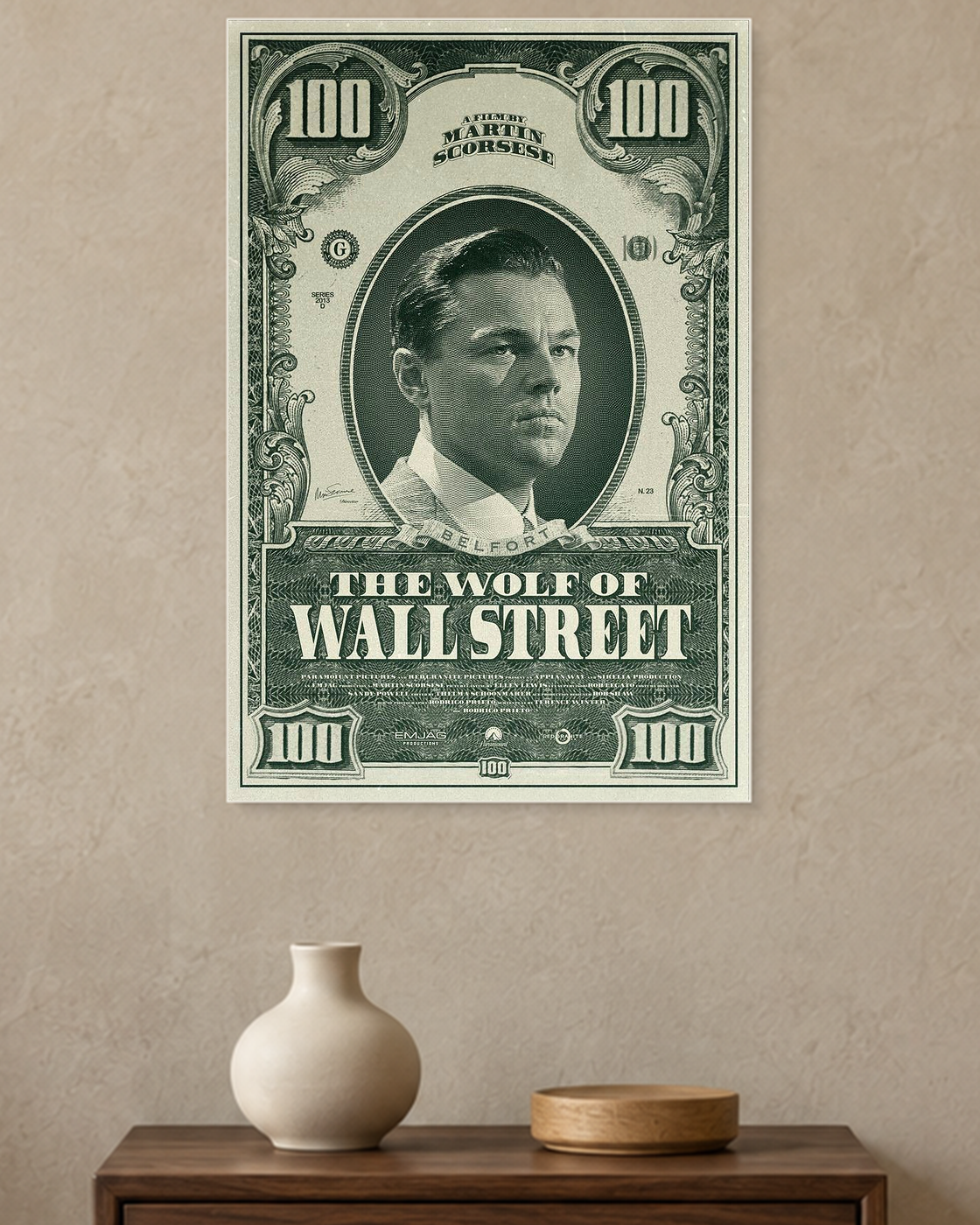 The Wolf of Wall Street — Hundred Dollar Poster — A3 unframed poster mockup