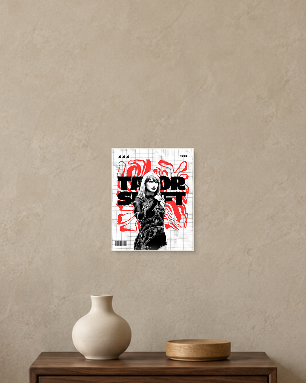 Taylor Swift — Red Grid Poster — A5 unframed poster mockup