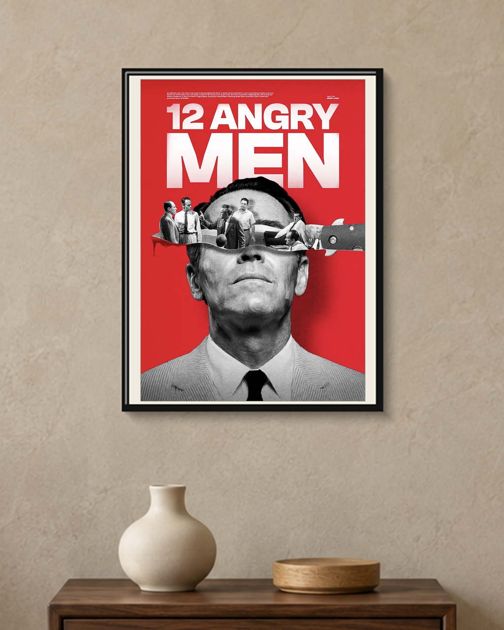 12 Angry Men — Jury Room Poster — framed A4 poster mockup with a narrow off-white mat