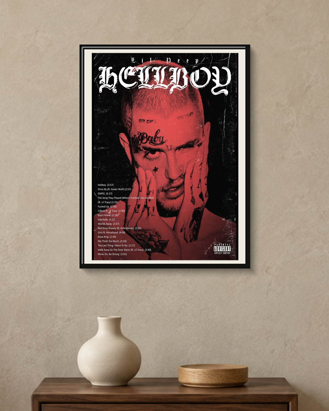 Lil Peep — Hellboy Poster — framed A4 poster mockup with a narrow off-white mat
