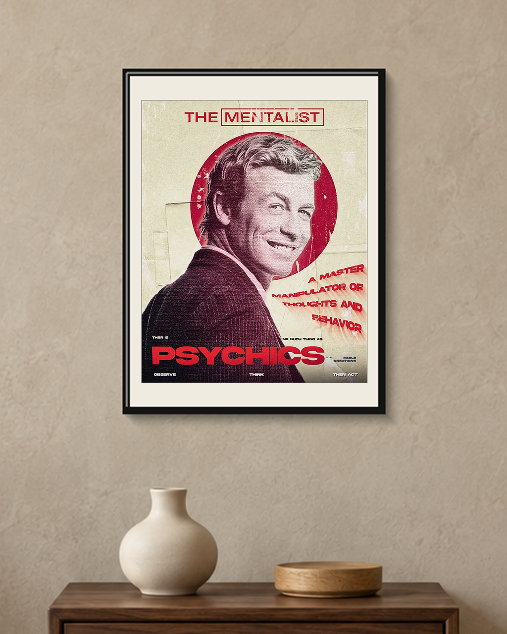 The Mentalist — Master Manipulator Poster — framed A4 poster mockup with a narrow off-white mat