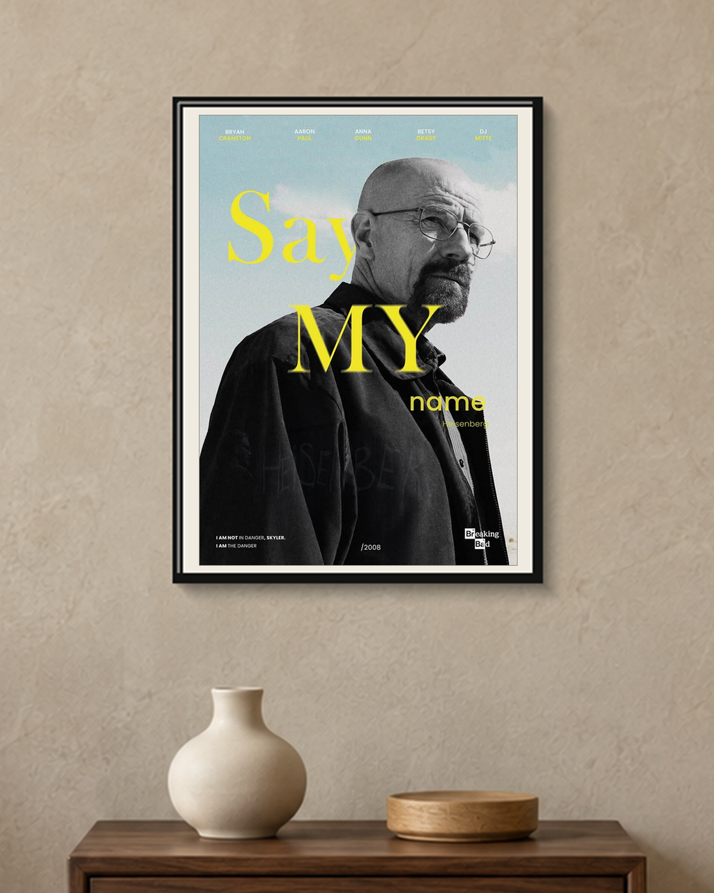 Breaking Bad — Say My Name Poster — framed A4 poster mockup with a narrow off-white mat