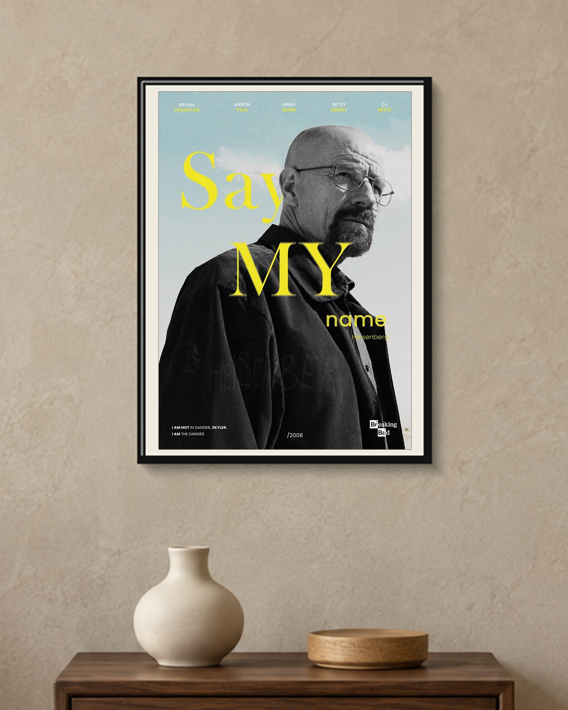 Breaking Bad — Say My Name Poster — framed A4 poster mockup with a narrow off-white mat