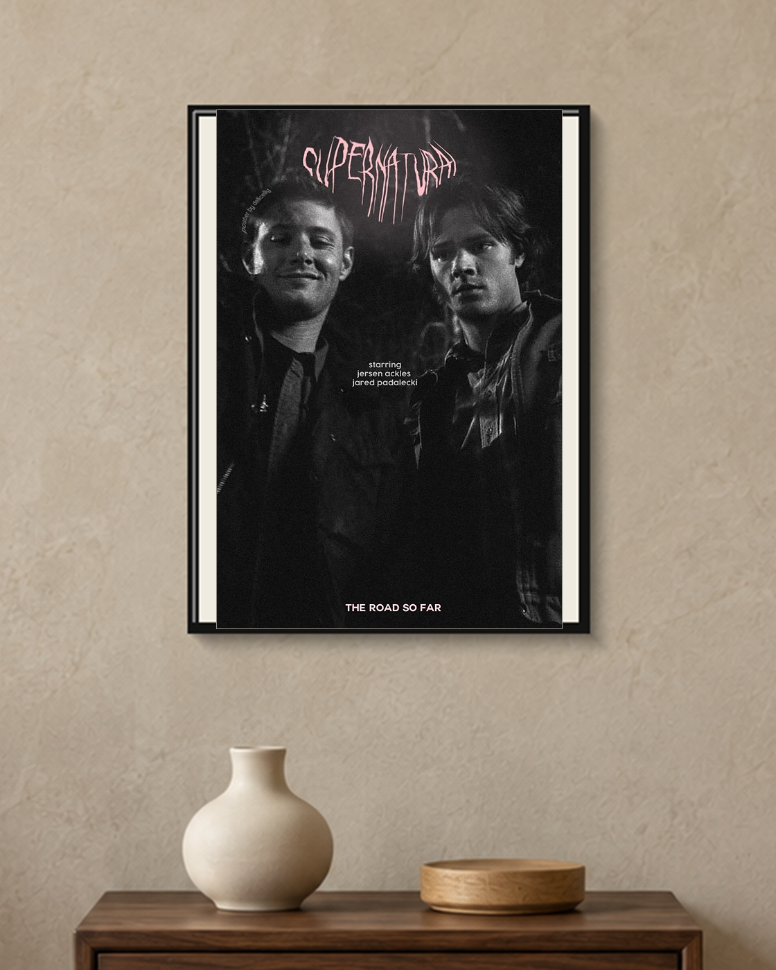 Supernatural — The Road So Far Poster — framed A4 poster mockup with a narrow off-white mat