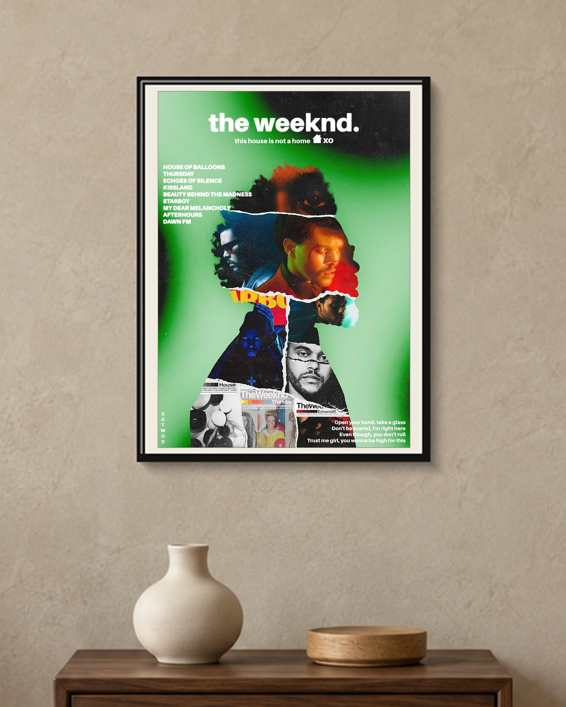 The Weeknd — This House Is Not a Home Poster — framed A4 poster mockup with a narrow off-white mat