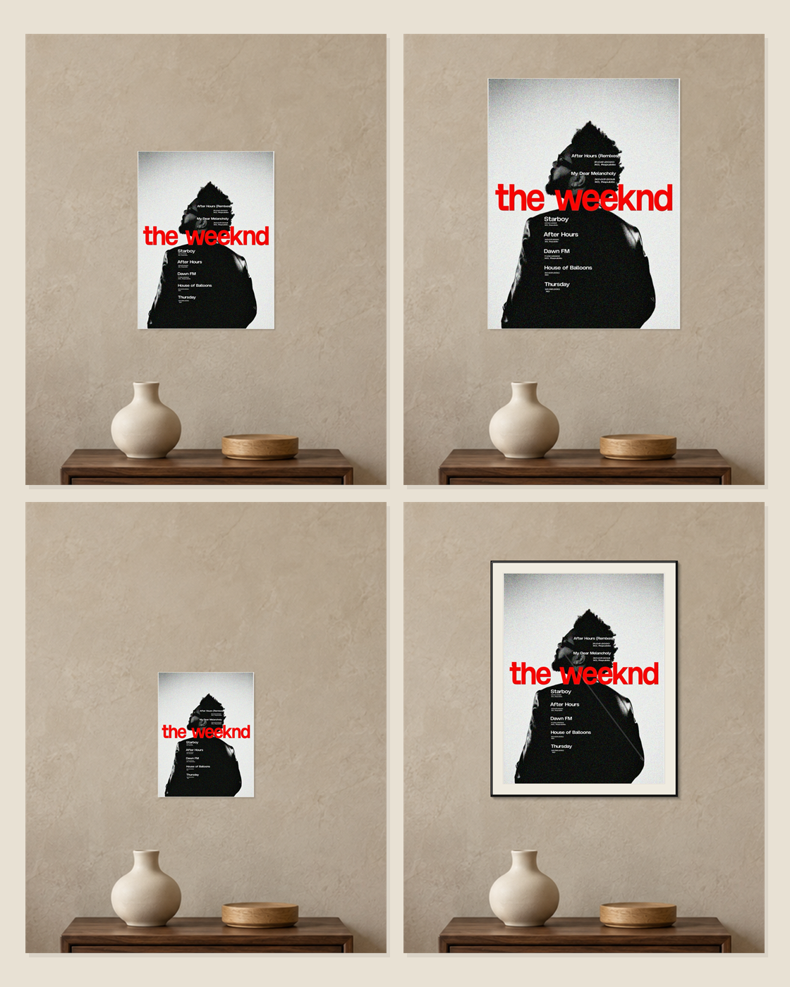 The Weeknd Red Discography Timeline A5, A4, A3 and framed A4 size comparison collage