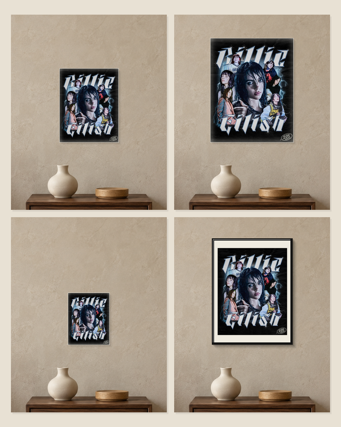 Billie Eilish — Y2K Collage Poster — A5, A4, A3 and framed A4 size comparison collage