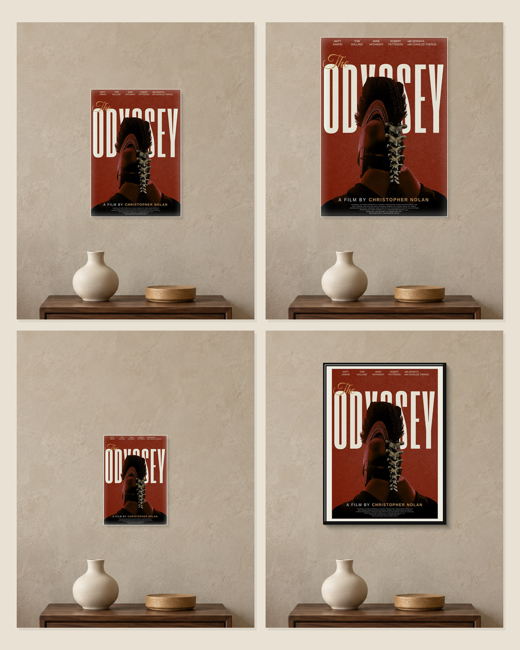 The Odyssey — Journey Home Poster — A5, A4, A3 and framed A4 size comparison collage