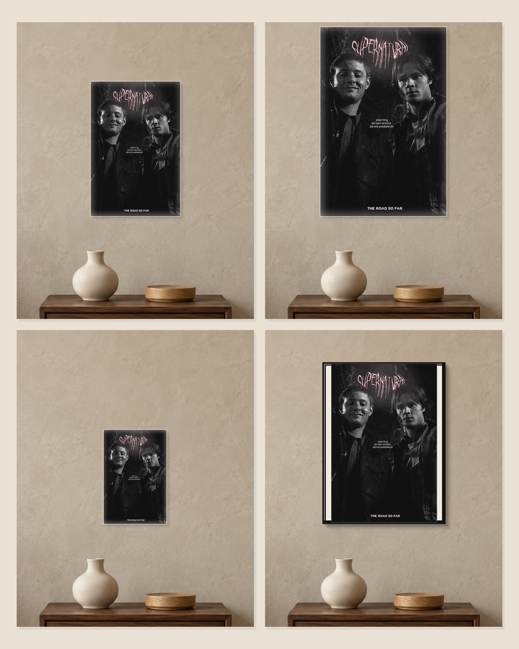Supernatural — The Road So Far Poster — A5, A4, A3 and framed A4 size comparison collage