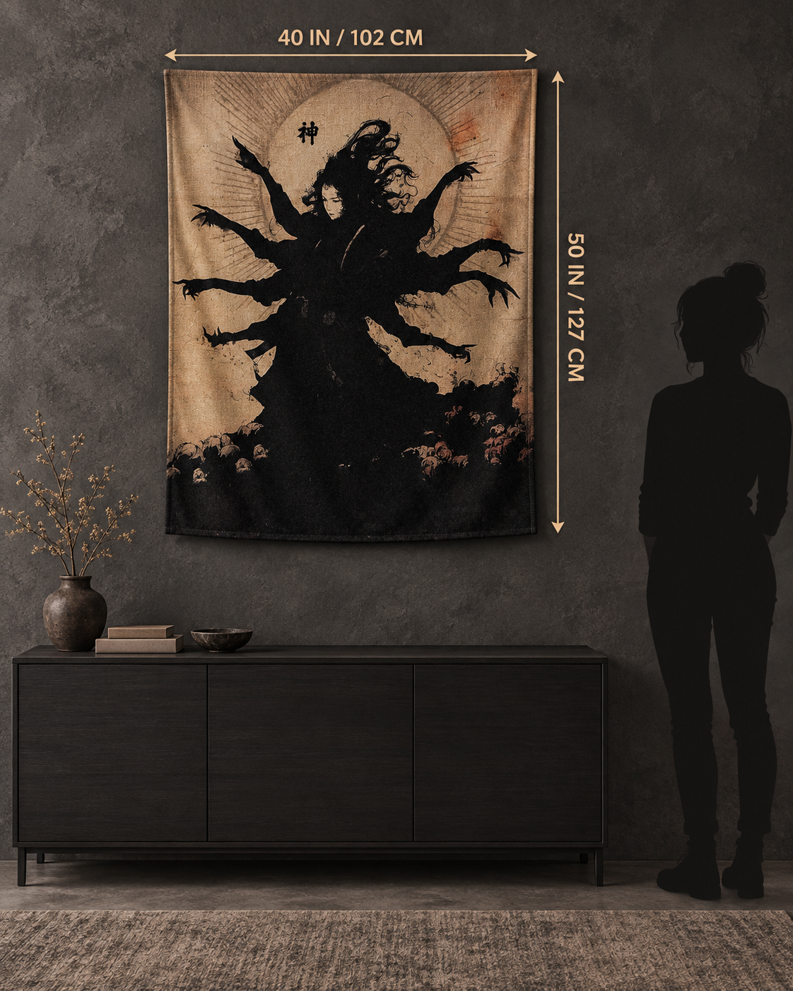 Kami Spirit tapestry 40 by 50 inch size guide